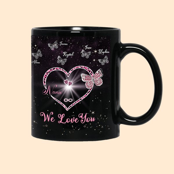 Personalised We Love You Butterfly Ceramic 11oz 15oz Black Mug with Name Mother's Day Gift for Her