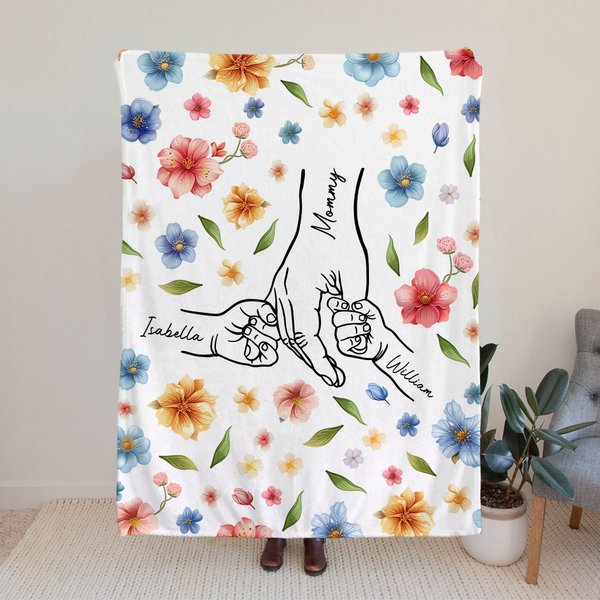 Henkilökohtainen Holding Mommy's Hand akvarelli kukka pehmeä kodikas peitto nimillä äitienpäivä syntymäpäivälahja äidille isoäidille