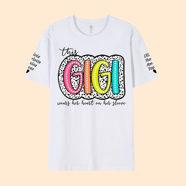 T-shirt personnalisé Dalmatian Dots Sweatshirt avec titre coloré et nom d'enfant Cadeau d'anniversaire de fête des mères pour Grand-mère Maman Tatie