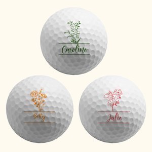 Personalized Birth Flower Golf Ball with Name Birthday Gift for Golf Sport Lover