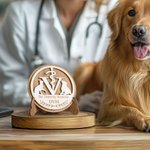 Personalized Veterinarian Caduceus 3D Carving Plaque Wooden Ornament with Text Birthday Gift for Vet Student Animal Doctor