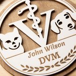 Personalized Veterinarian Caduceus 3D Carving Plaque Wooden Ornament with Text Birthday Gift for Vet Student Animal Doctor