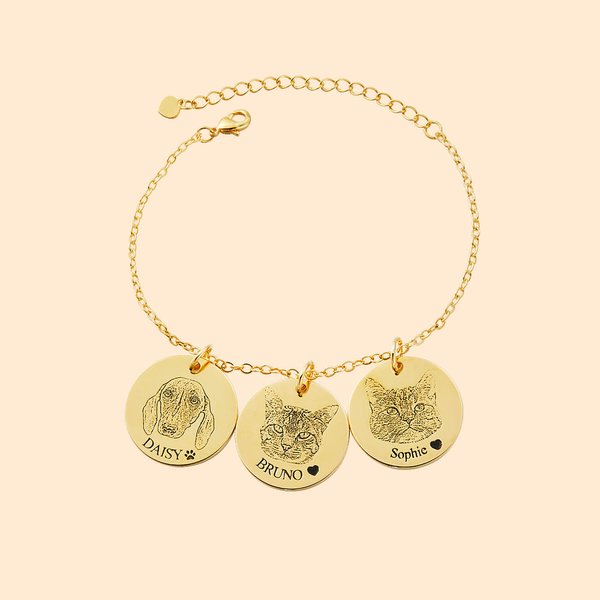 Pulsera personalizada con retrato de mascota grabado y 1 a 5 dijes con nombre regalo de cumpleaños y conmemorativo para amantes de mascotas