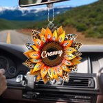 Personalized Acrylic Sunflower Leopard Car Hanging Ornament with 1-17 Names Birthday Mother's Day Gift for Mother Grandma