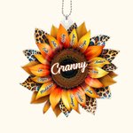 Personalized Acrylic Sunflower Leopard Car Hanging Ornament with 1-17 Names Birthday Mother's Day Gift for Mother Grandma