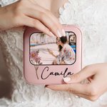 Boîte à Bijoux Portable Personnalisée avec Photo Fleur de Naissance et Nom Cadeau Anniversaire Mariage Enterrement de Vie de Jeune Fille pour Elle