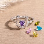 Bague personnalisée Lucky and Love Horseshoe avec pierre de coeur Birthday Mother's Day Gift for Her
