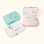 Boîte à Bijoux en Cuir PU Personnalisée avec Nom Fleur de Naissance Coffret Étanche avec Compartiments Cadeau Anniversaire Mariage Voyage pour Femme