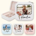 Boîte à Bijoux Portable Personnalisée avec Photo Fleur de Naissance et Nom Cadeau Anniversaire Mariage Enterrement de Vie de Jeune Fille pour Elle