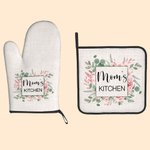 Personalised Watercolour Flower Insulation Glove and Pot Holder Set with Text Kitchen Decor Birthday Mother's Day Gift for Woman