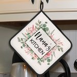 Personalised Watercolour Flower Insulation Glove and Pot Holder Set with Text Kitchen Decor Birthday Mother's Day Gift for Woman