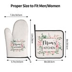 Personalised Watercolour Flower Insulation Glove and Pot Holder Set with Text Kitchen Decor Birthday Mother's Day Gift for Woman
