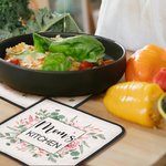 Personalised Watercolour Flower Insulation Glove and Pot Holder Set with Text Kitchen Decor Birthday Mother's Day Gift for Woman