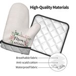 Personalised Watercolour Flower Insulation Glove and Pot Holder Set with Text Kitchen Decor Birthday Mother's Day Gift for Woman