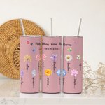 Personalized Grandma's Garden 1-13 Birth Flowers 20oz Straight Skinny Tumbler with Names Mother's Day Gift for Her