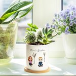 Personalisierte niedliche Cartoon Figur Geburt Blume Keramik Pflanzentopf mit 1-4 Namen und Bambus Basis Muttertag Geburtstag Geschenk für Oma Mom
