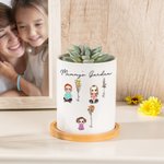 Personalisierte niedliche Cartoon Figur Geburt Blume Keramik Pflanzentopf mit 1-4 Namen und Bambus Basis Muttertag Geburtstag Geschenk für Oma Mom