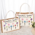 Sac Toile de Jute Personnalisé avec 1-13 Fleurs de Naissance et Noms Sac à Main de Grande Capacité Cadeau Anniversaire Fête pour Maman Grand-Mère