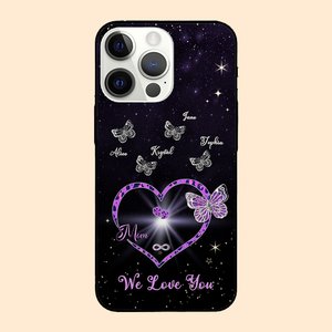 Personalisierte Sternenhimmel Herz Muster Telefon Fall mit Schmetterling und Name Muttertag Geburtstag Geschenk für Mama Oma