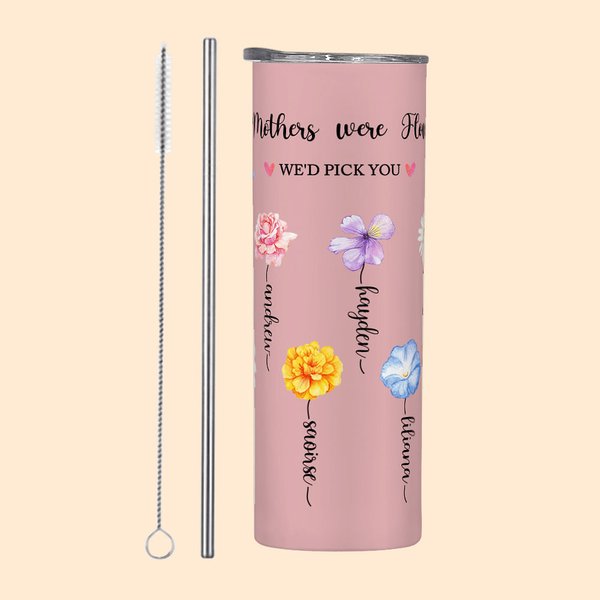 Vaso personalizado Grandma's Garden 1-13 Birth Flowers 20oz Straight Skinny Tumbler con nombres Regalo del Día de la Madre para ella