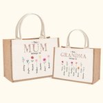Personalized This Is Mom Grandma Belongs To Jute Tote Bag with 1-16 Birth Flowers and Name Mother's Day Birthday Gift for Her