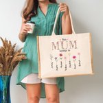 Personalized This Is Mom Grandma Belongs To Jute Tote Bag with 1-16 Birth Flowers and Name Mother's Day Birthday Gift for Her