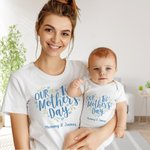 Camiseta personalizada con estampado de corazones 100% algodón Body para bebé con nombre a juego Nuestro primer regalo del Día de la Madre para la nueva mamá Bebé