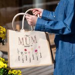 Personalized This Is Mom Grandma Belongs To Jute Tote Bag with 1-16 Birth Flowers and Name Mother's Day Birthday Gift for Her