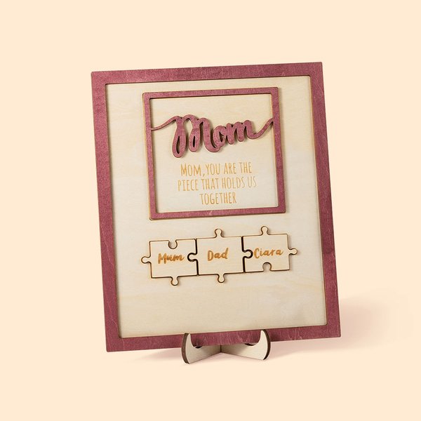 Personalised Wooden Mom Puzzle Sign with 1-6 Engraved Names Desk Decoration Mother's Day Gift for Her