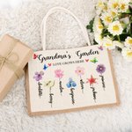 Sac Toile de Jute Personnalisé avec 1-13 Fleurs de Naissance et Noms Sac à Main de Grande Capacité Cadeau Anniversaire Fête pour Maman Grand-Mère