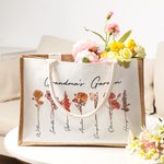 Gepersonaliseerde Grote Capaciteit 1-20 Geboorte Bloemen Tuin Jute Tas met Namen Verjaardag Moederdag Cadeau voor Vrouw
