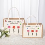Sac Toile de Jute Personnalisé avec 1-13 Fleurs de Naissance et Noms Sac à Main de Grande Capacité Cadeau Anniversaire Fête pour Maman Grand-Mère