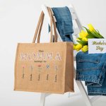 Gepersonaliseerde This Grandma Mom Belongs To Jute Draagtas met 1-16 Geboortebloemen en Namen Moederdagcadeau voor haar