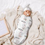Gepersonaliseerde gebloemde schattige olifant 100% katoenen slaapzak en muts met naam Moederdag Verjaardag Baby Shower Gift voor baby