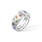 Bague Commémorative Personnalisée avec Texte et Patte en Collier de Chiot Couleurs Arc-en-Ciel Cadeau pour Amoureux des Chiens Perte Animal