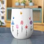 Gobelet Étanche Personnalisé avec 1-14 Fleurs de Naissance et Noms Cadeau Anniversaire pour Femme