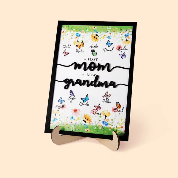 Segno di legno a farfalla personalizzato Prima mamma ora nonna con nomi Regalo di compleanno per la festa della mamma e della nonna