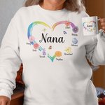Personalized Birth Flower Heart Sweatshirt with Name Mother's Day Father's Day Birthday Gift for Family