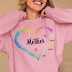Personalized Birth Flower Heart Sweatshirt with Name Mother's Day Father's Day Birthday Gift for Family