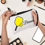 Personalized Multicolour Pickleball Linen Cosmetic Makeup Bag with Name and Wrist Strap Birthday Team Gift for Pickleball Player Lover