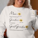 Gepersonaliseerd Multicolor Geboortebloem T-shirt Sweatshirt met Namen en Jaar Moederdag Cadeau voor Mama Oma