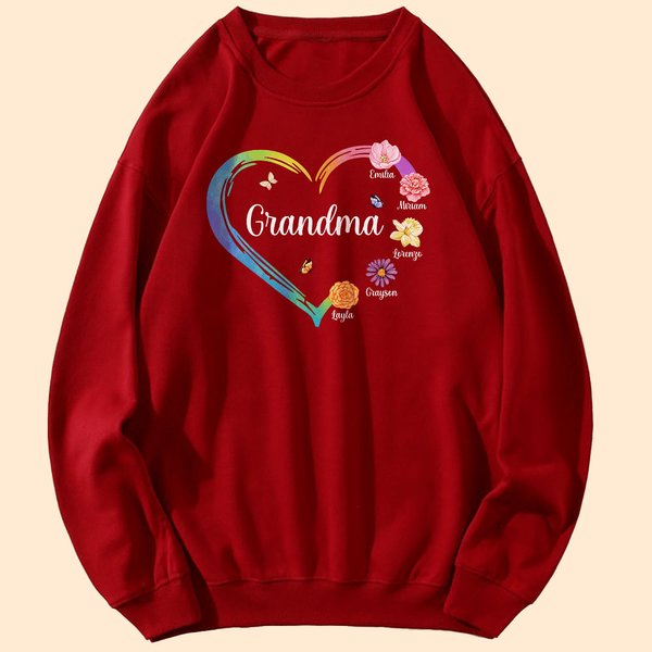 Gepersonaliseerd Geboortebloem Hart Sweatshirt met Naam Moederdag Vaderdag Verjaardagscadeau voor Familie