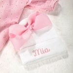 Gorro de punto con nombre bordado y lazo rosa personalizado para bebé niña Regalo de Baby Shower para recién nacido