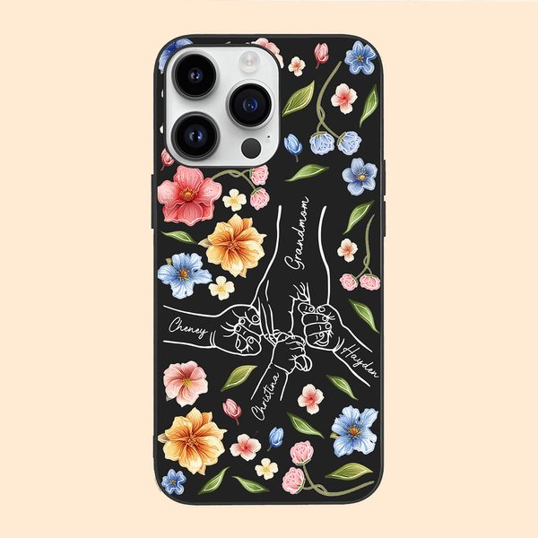 Personalisierte Holding Hands Aquarell Blume schwarz Telefon Fall für iPhone Muttertag Geburtstag Geschenk für sie