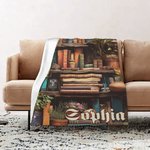 Coperta morbida con nome e cognome per biblioteca di design retrò personalizzata, regalo di compleanno per gli amanti dei libri