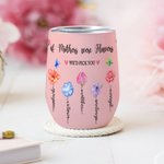 Gobelet Étanche Personnalisé avec 1-14 Fleurs de Naissance et Noms Cadeau Anniversaire pour Femme