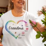 T-Shirt de Coeur Papillon et Fleur Personnalisé avec Nom Cadeau d'Anniversaire Fête des Mères Fête des Pères pour la Famille