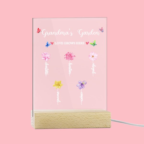 Luce notturna a LED colorata personalizzata con base in legno e nome Decorazione per la casa Regalo per la festa della mamma per la nonna