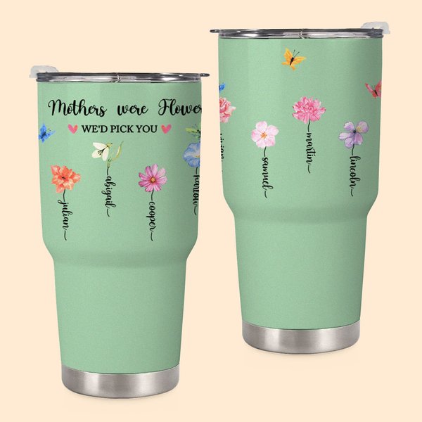Personalised Birth Flower 30oz Stainless Steel Tumbler with 1-14 Names and Straw Birthday Mother's Day Gift for Mom Grandma