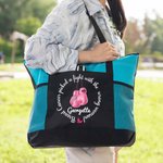 Personalized Breast Cancer Picked A Fight with the Wrong Woman Tote Bag with Name Mesh Pockets Chemotherapy Care Gift for Her